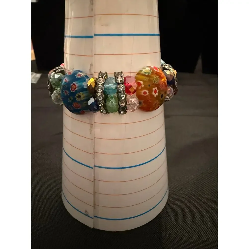 Millefiori glass beads stretch bracelet a traditional floral glasswork technique